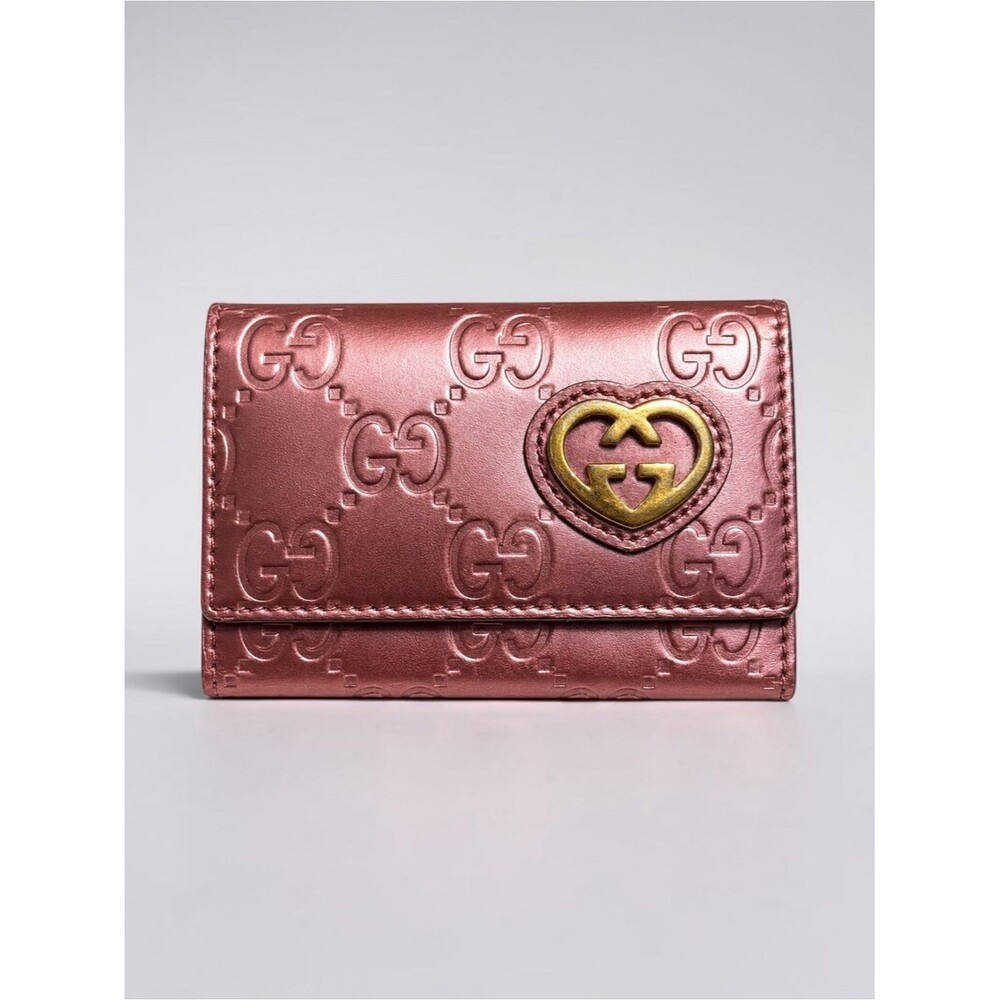 Gucci Guccissima Lovely Hearts Key Holder Metallic Burgundy 6 Hook Wallet